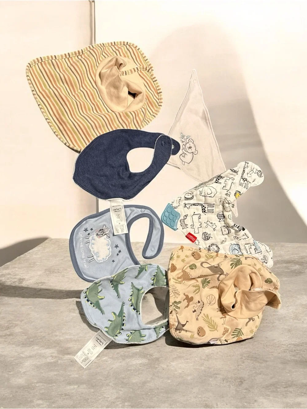 Baby Bib Set - Mixed size Neutral & Blue Colors